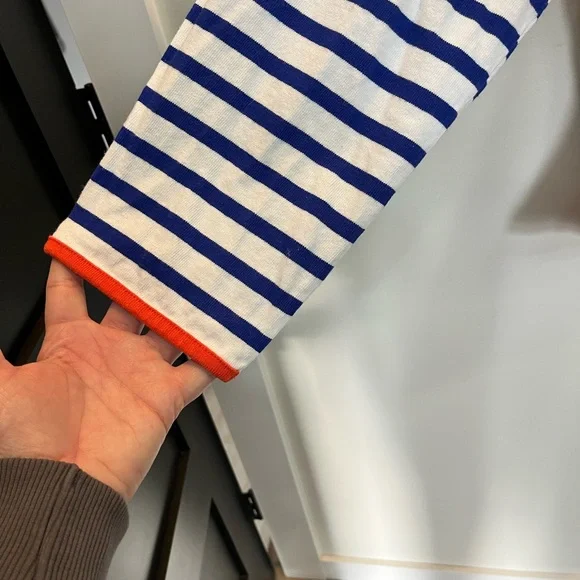 J.Crew Weekend V-Neck Long Sleeve Hoodie Women's Sz XL Nautical Blue Orange Trim - Picture 4 of 6